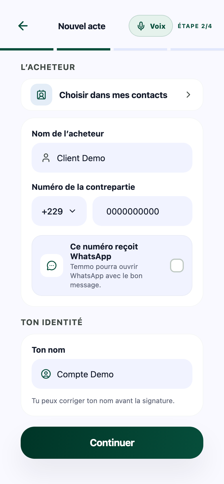 Capture Temmo pour remplir les informations